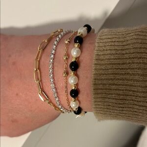 Elegant Gold and Black Beaded Bracelet Set